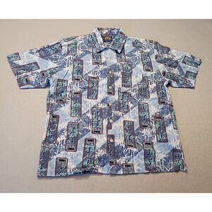 OTB One Tough Brand Mens Size‎ XL Short Sleeve Button Front Shirt Language